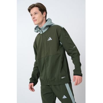 Jacheta cu gluga si buzunare cu fermoar - Gri cenusiu/Kaki inchis