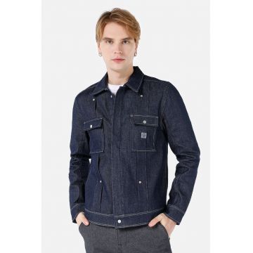 Jacheta de denim cu buzunare pe piept - Albastru inchis