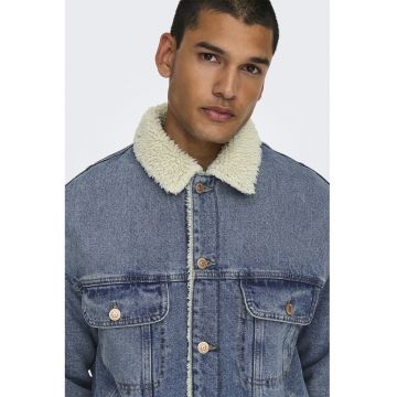 Jacheta din denim cu nasturi - Albastru pastel