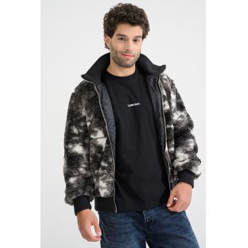 Jacheta din plus cu fermoar - Alb/Negru/Gri