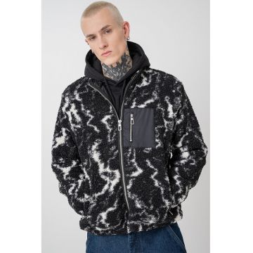 Jacheta din plus cu gluga - Alb/Negru
