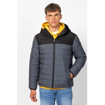 Jacheta matlasata cu gluga si buzunare cu fermoar - Negru/Gri carbune