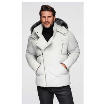 Jacheta matlasata de motociclist cu gluga  OM-JAHP-0252 - Gri deschis