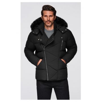 Jacheta matlasata de motociclist cu gluga  OM-JAHP-0252 - Negru