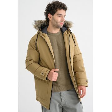 Jacheta parka cu blana sintetica si gluga - Kaki