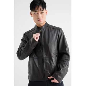 Jacheta slim fit de piele Lokis - Maro inchis