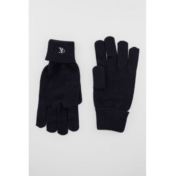 Manusi tricotate cu broderie logo - Negru