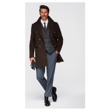 Palton cu doua randuri de nasturi si nasturi decorativi  OM-COWC-0137 - Maro