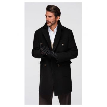 Palton cu doua randuri de nasturi si nasturi decorativi  OM-COWC-0137 - Negru