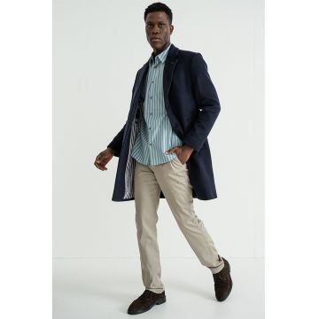 Palton din amestec de lana cu revere decupate - Albastru ultramarin