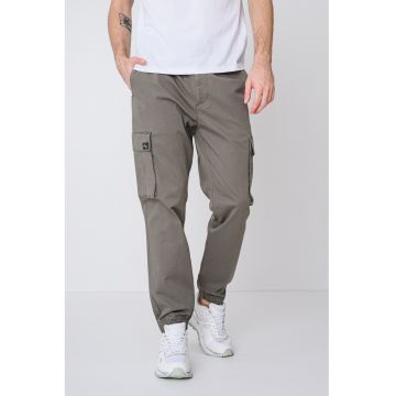 Pantaloni cargo din amestec de bumbac cu talie elastica - Kaki