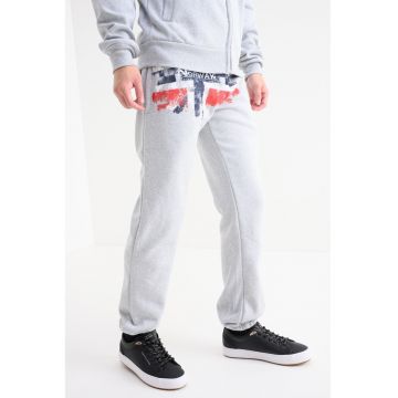 Pantaloni de trening cu logo Mapote - Gri melange/Rosu vermillion