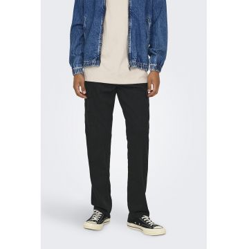 Pantaloni regular fit cu talie medie si buzunare - Negru