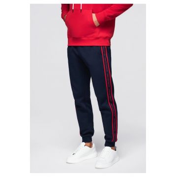 Pantaloni sport jogger cu dungi  OM-PASK-0284 - Albastru inchis