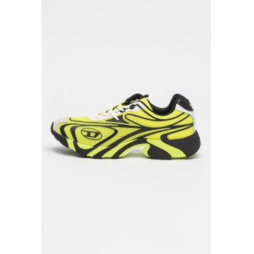 Pantofi sport low-cut din material textil - Negru/Verde lime