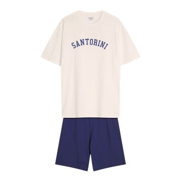 Pijama barbati  Santorini - bumbac - alb/albastru