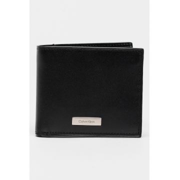 portofel de piele cu logo - Negru