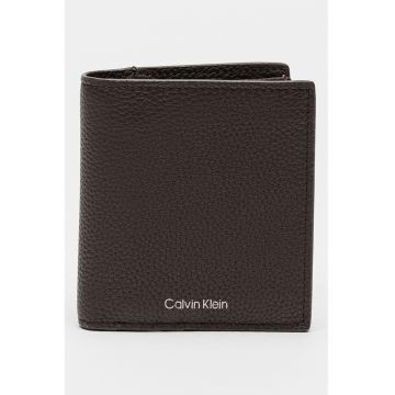 Portofel pliabil de piele cu logo - Maro inchis