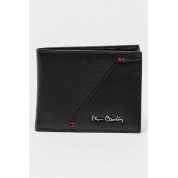 Portofel pliabil de piele cu logo metalic - Rosu/Negru