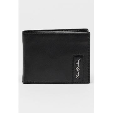 Portofel pliabil de piele cu logo - Negru