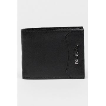 Portofel pliabil de piele cu logo - Negru