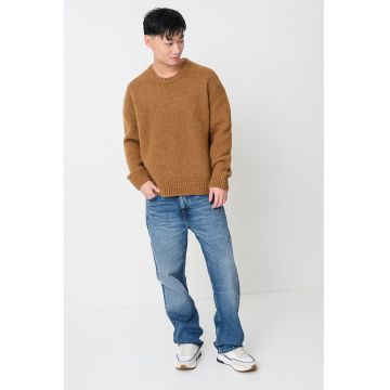 Pulover din amestec de lana alpaca a cu maneci cazute - Caramel