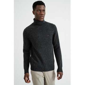 Pulover din amestec de lana cu guler inalt - Gri antracit