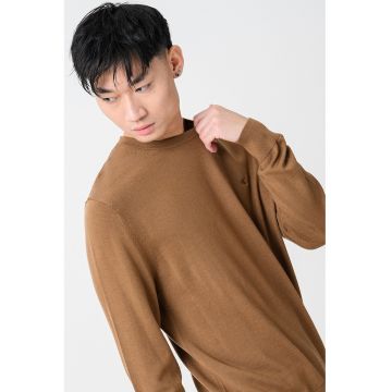 Pulover din lana cu decolteu la baza gatului - Caramel