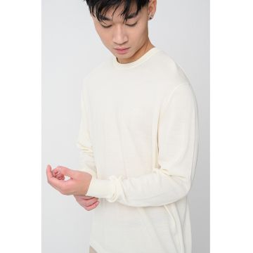 Pulover din lana cu decolteu la baza gatului - Crem