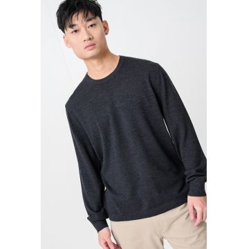 Pulover din lana cu decolteu la baza gatului - Gri inchis