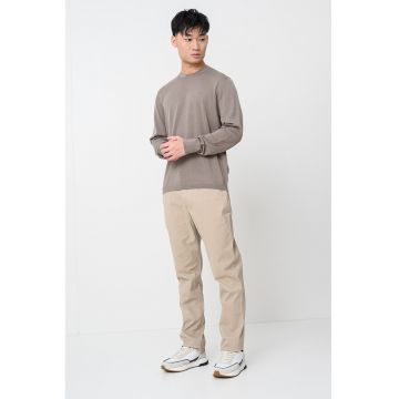 Pulover din lana cu decolteu la baza gatului - Maro taupe deschis