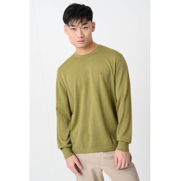 Pulover din lana cu decolteu la baza gatului - Verde masliniu