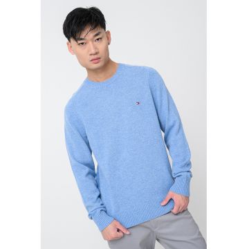 Pulover din lana cu logo discret - Albastru lavanda