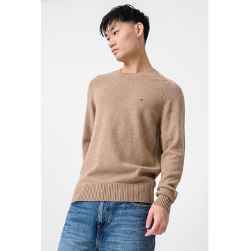 Pulover din lana cu logo discret - Caramel