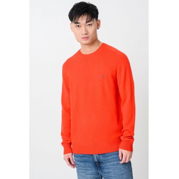 Pulover din lana cu logo discret - Rosu vermillion