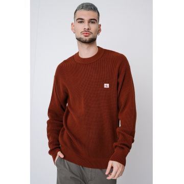 Pulover tricotat cu aplicatie logo discreta - Maro