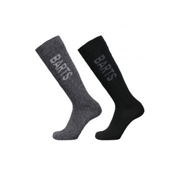 Set de sosete mid-calf din amestec de lana cu logo pentru ski - 2 perechi - Negru/Gri inchis melange
