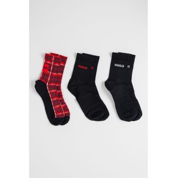 Set de sosete scurte - 3 perechi - Alb/Negru/Rosu vermillion