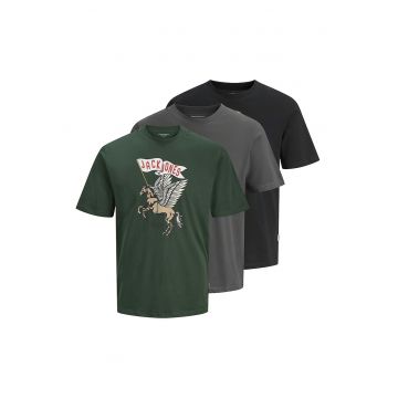 Set de tricou cu imprimeu - 3 piese - Verde/Negru/Gri