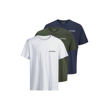 Set de tricou cu imprimeu logo discret - 3 piese - Alb/Verde/Albastru