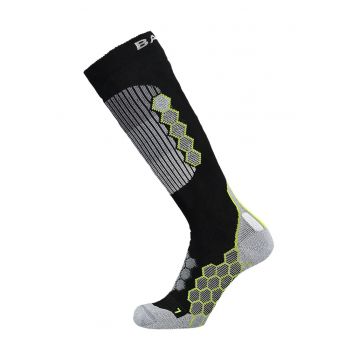 Sosete din amestec de lana cu model - pentru schi - Negru/Gri deschis melange/Verde lime