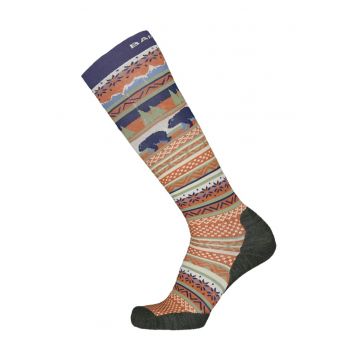 Sosete lungi cu model - pentru schi - Albastru inchis/Portocaliu persan/Verde sparanghel