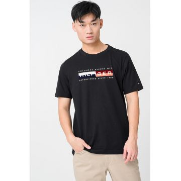 Tricou cu decolteu la baza gatului si imprimeu - Rosu/Negru/Bej deschis