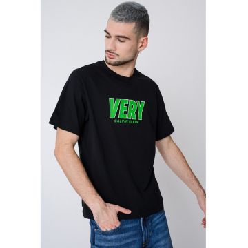 Tricou cu decolteu la baza gatului si imprimeu - Verde/Negru