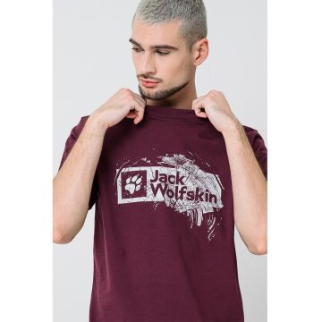 Tricou cu imprimeu si decolteu la baza gatului - Violet tyrian