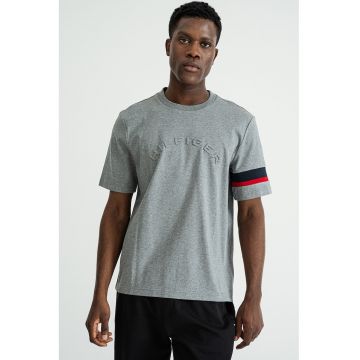 Tricou cu logo brodat - Gri inchis melange