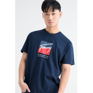 Tricou cu logo si decolteu la baza gatului - Rosu/Alb optic/Bleumarin