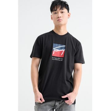 Tricou cu logo si decolteu la baza gatului - Rosu/Negru/Albastru ultramarin