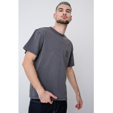 Tricou de bumbac cu aspect decolorat - Gri cenusiu