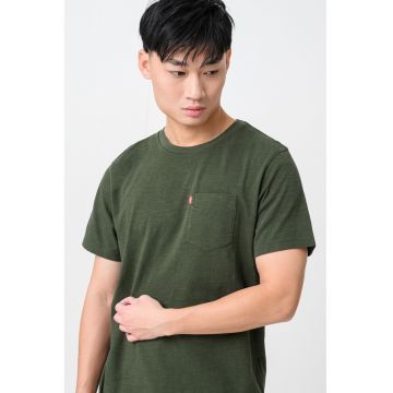Tricou de bumbac cu buzunar pe piept - Verde